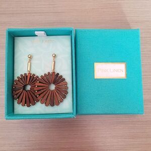 NWT Pink Linen Wooden Dangle Earrings Boho Chic Drop Pierced Lightweight Gift